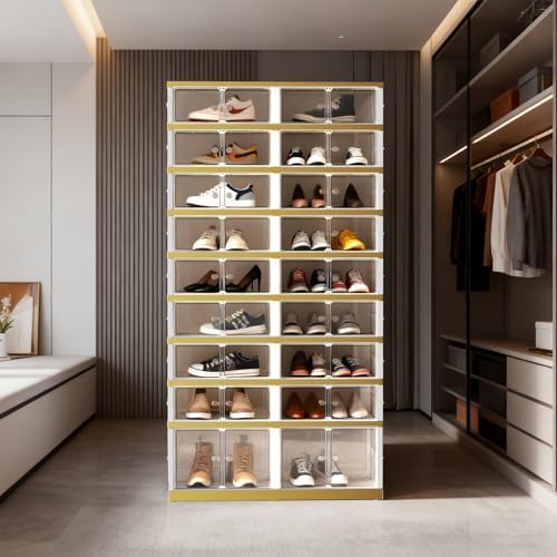 SYNCVIBE Foldable Shoe Organizer, 9 Tier, 36 Pairs, 34.2" Wide, White Go...