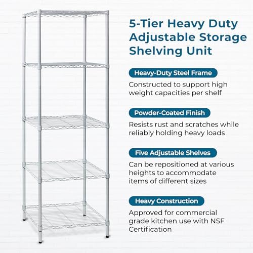 Honey-Can-Do 5-Tier Heavy Duty Adjustable Shelving Unit, 250-lb Per Shelf NSF...