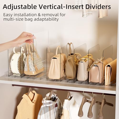 Stackable Bag & Purse Organizer for Closet Shelf Acrylic Shelf Dividers f...