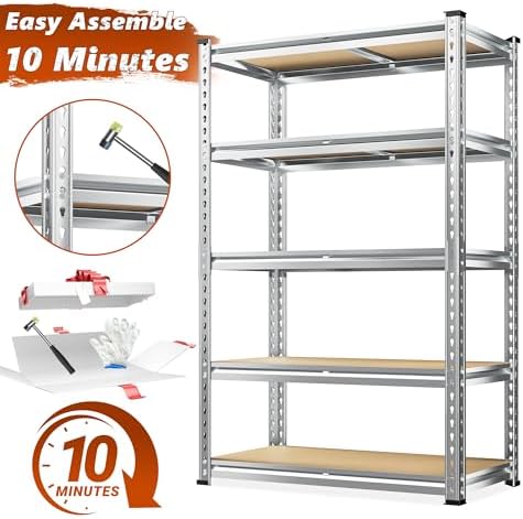 REIBII 5 Tier Garage Shelving for Pantry Garage, Adjustable Storage Shelves
