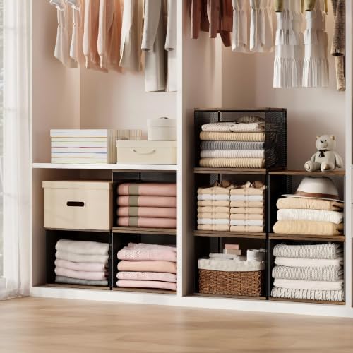 Honkazita 3-Pack Stackable Wire Closet Organizers with Wood Tops