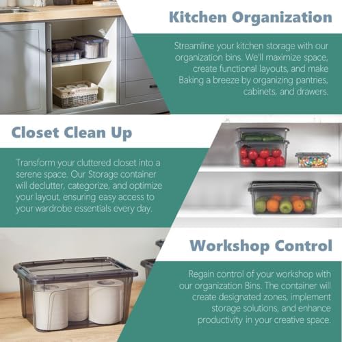 Tribello 12.5 Quart Storage Bins with Lids, Plastic Storage Containers with L...