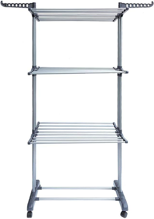 3-Tier Foldable Rolling Clothes Drying Rack with Commercial Grade Wheels Stai...