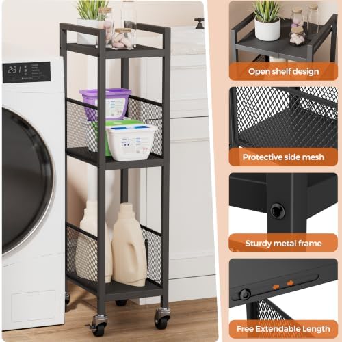 3-Tier Expandable Storage Shelving Unit,Slim Storage Cart,Metal