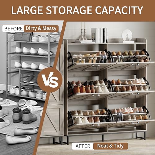 Xixini Shoe Storage Cabinet with 6 Flip Drawers, Entryway Shoe Rack, Grey