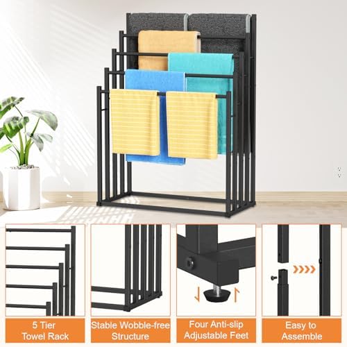 Honiter Towel Racks for Bathroom, 5 Tier Wide Towel Drying Rack Outdoor, Free...