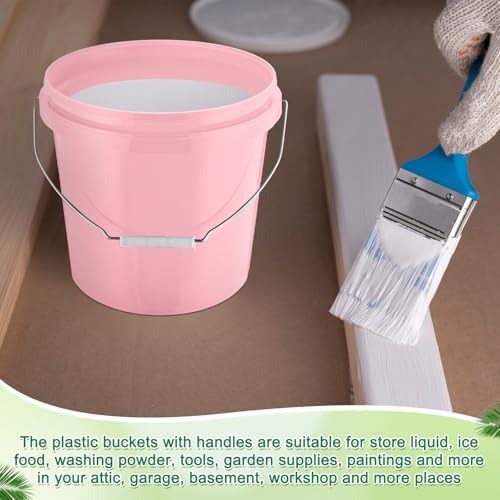 Tioncy 10 Pcs 2 Gallon Plastic Buckets with Lids and Handles,Light Pink