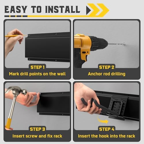 96" Garage Tool Organizer Wall Mount, 1250lbs Heavy Duty Garden Tool Sto...
