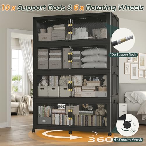300GAL/1200QT Plastic Storage Bins with Lids & Wheels, Collapsible Stacka...