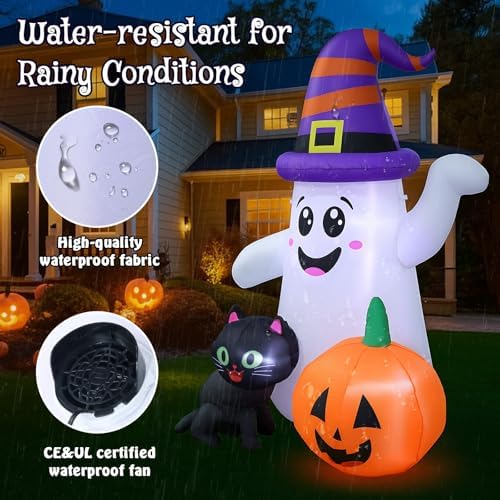 5 FT Halloween Inflatables, Cute Ghost with Pumpkin Black Cat Blow Up