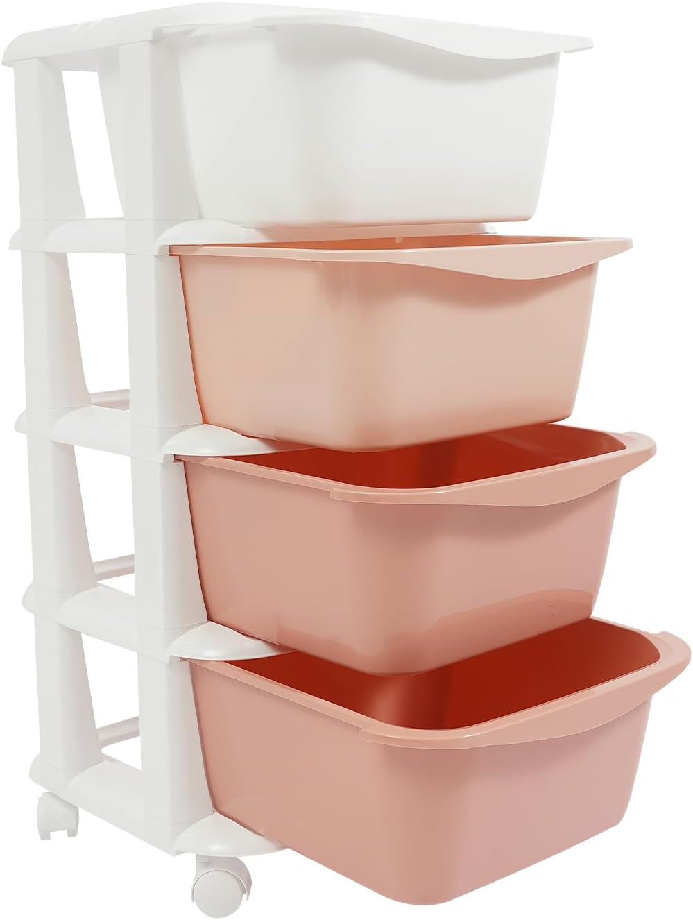 4 Tier Rolling Storage Drawer Cart, Plastic Storage Trolley with Wheels 4 Dra...