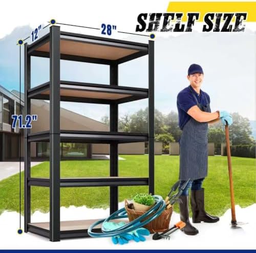 71"H x 28"W x 12"D Garage Shelving Unit, 5-Tier Heavy Duty Met...