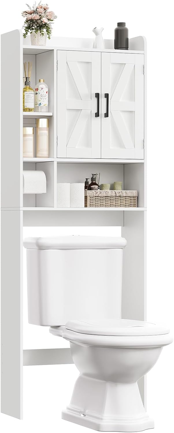 TEENFON Over The Toilet Storage Cabinet with 4 Open Shelves and Adjustable Sh...