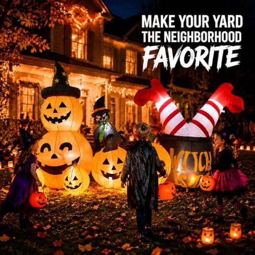 9FT Giant Halloween Inflatables Pumpkins with Witch Outdoor Decorations, Blow...
