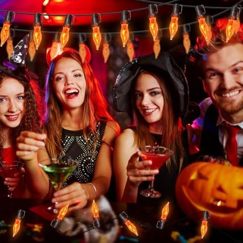 Halloween Lights 27.8 FT Flickering Flame String Lights with 25 Orange C18 Li...