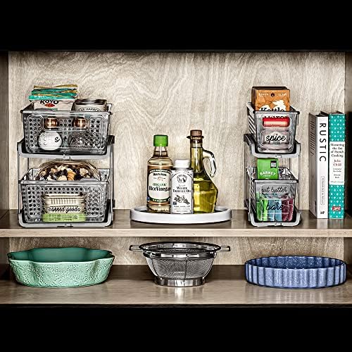 Madesmart Mini 2-Tier Plastic Multipurpose Organizer with Divided Slide-Out S...