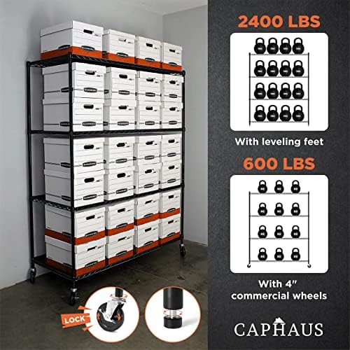 CAPHAUS 4-Tier Commercial Grade Heavy Duty Adjustable Height Wire Shelving w/...