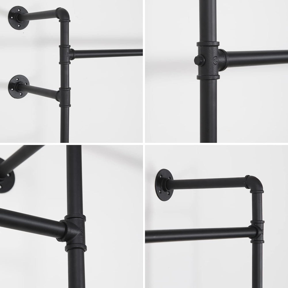 Industrial Pipe Clothes Rack, Heavy Duty Detachable Wall Mounted Black Iron G...