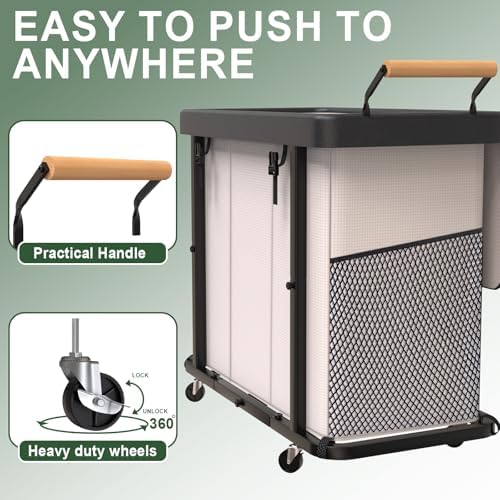 Laundry Hamper 3 Section,Rolling Laundry Basket with Wheels and Lid,White