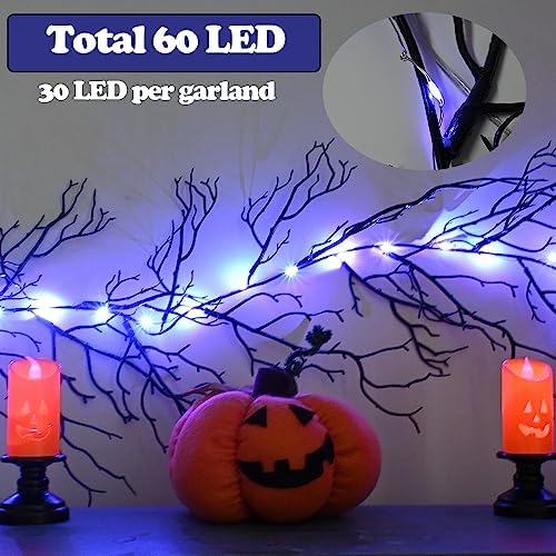 HamiFinee Halloween Dead Branch Garland with Timer 2 Pack 6 Feet 30 LED Batte...