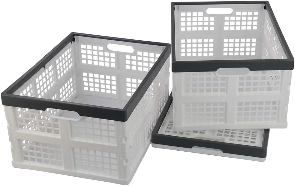 Teyyvn 3-Pack 30 L Plastic Stackable Collapsible Storage Crates