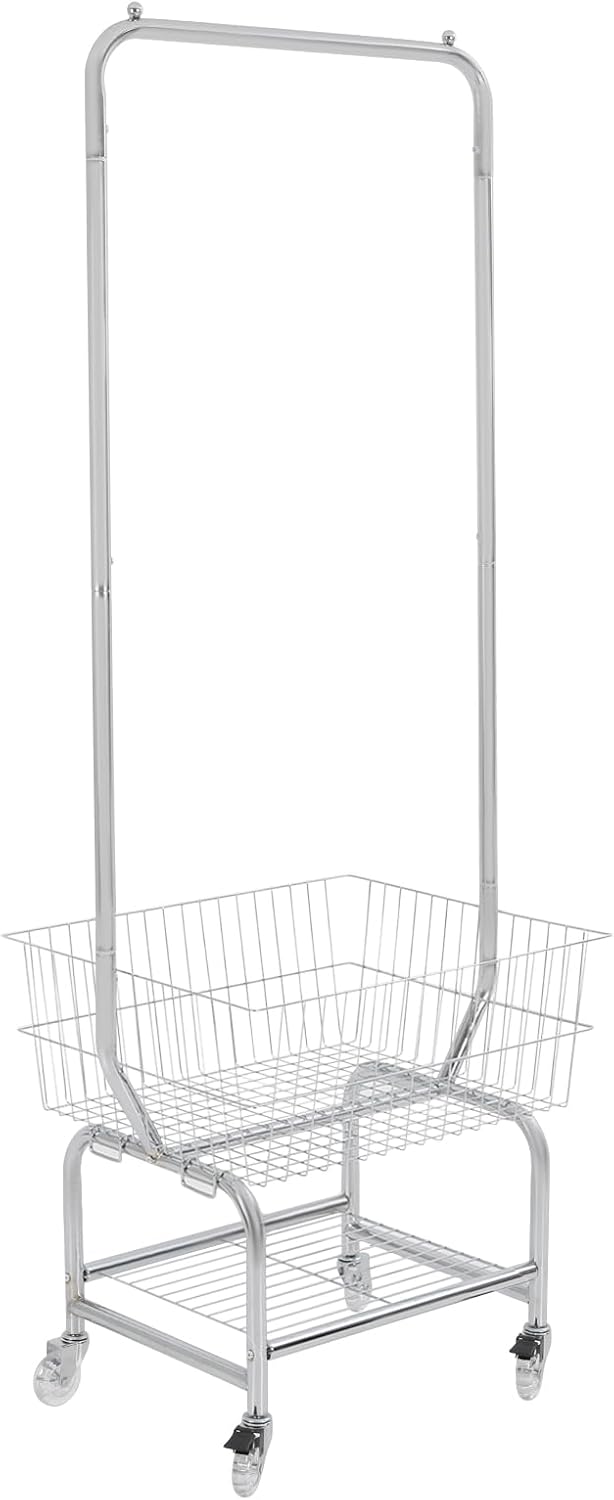 Laundry Cart with Hanging Rack, Metal Garment Organizer with Basket and Shelv...