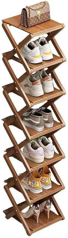 Bamboo Shoe Rack - No Assembly Required, Tall Narrow Foldable Shoe Organizer,...