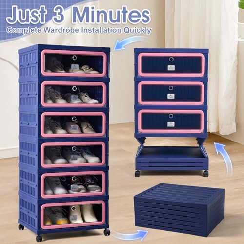 SAYMA Foldable Shoe Rack Organizer, Collapsible Shoe Cabinet with Magnetic Cl...