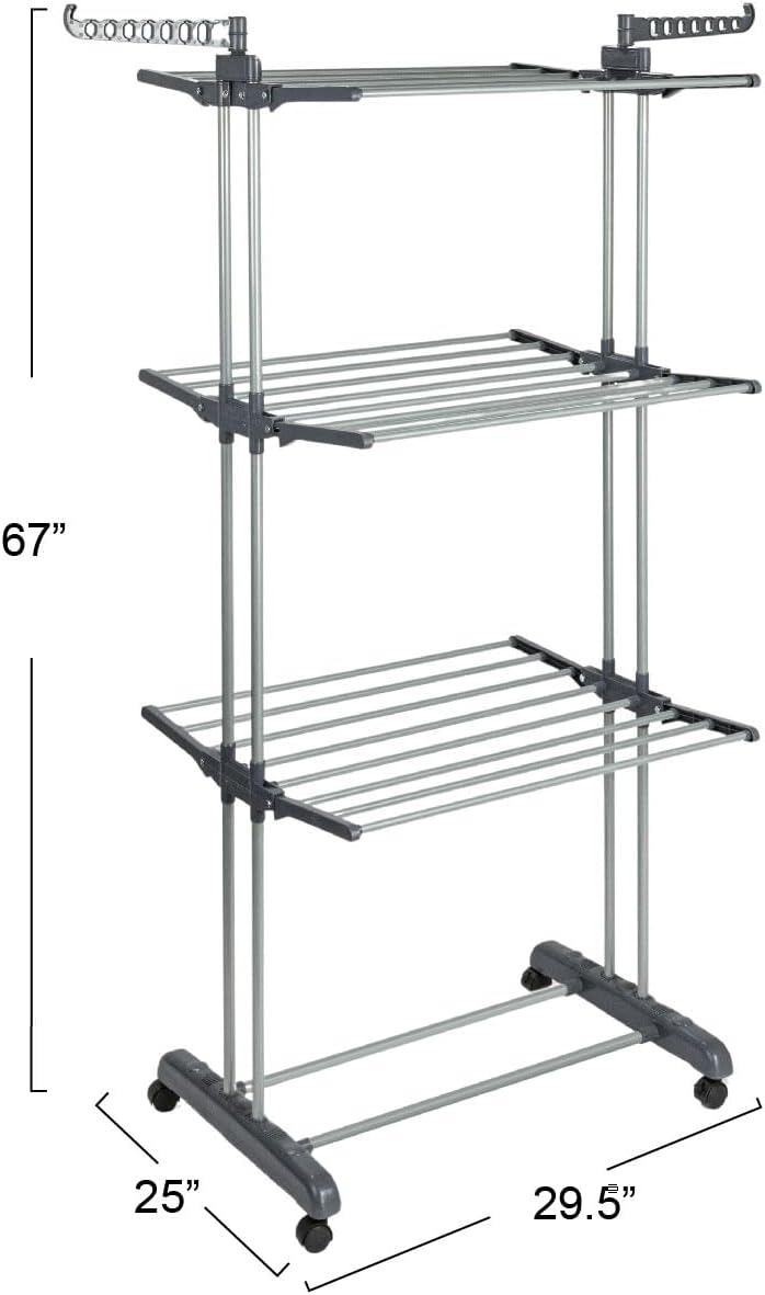 Household Essentials 4 Tier Stainless Steel Laundry Drying Rack with Two Side...
