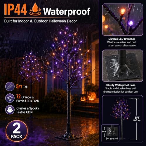 5FT LED Lighted Halloween Tree 2-Pack Orange and Purple Lights Décor