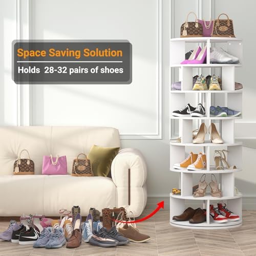 Aheaplus Rotating Shoe Rack Tower, 7-Tier Spinning Shoe Rack 360 Revolving Sh...