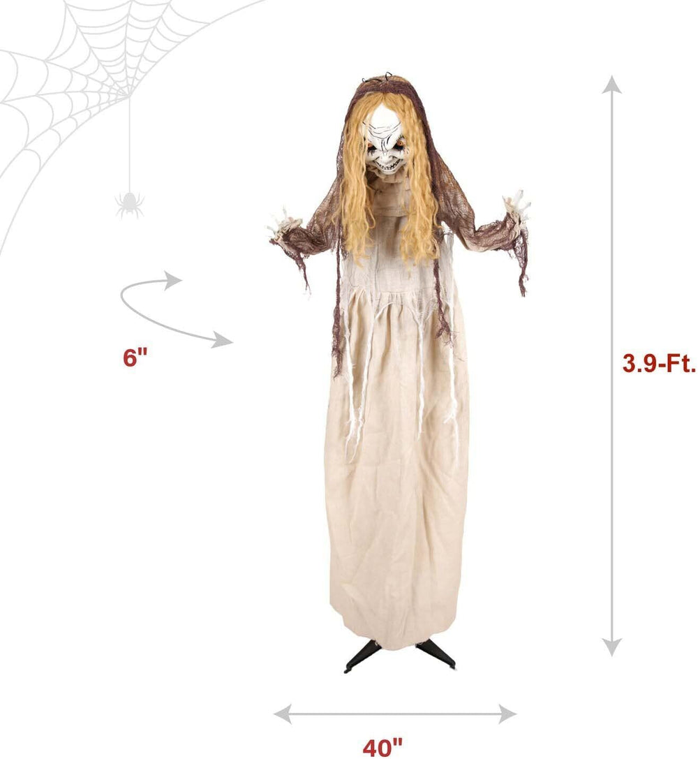 Haunted Hill Farm 3.9-Ft. Rising Head Creepy Girl Halloween Animatronic