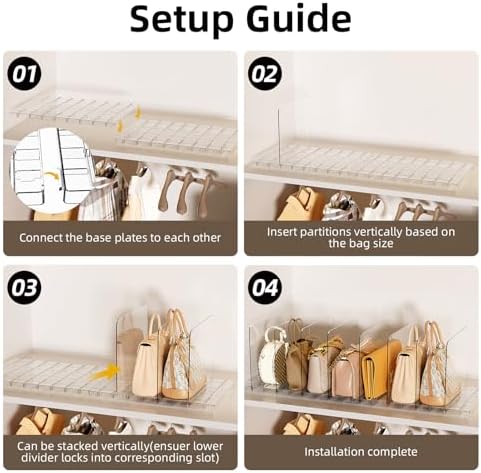 Stackable Bag & Purse Organizer for Closet Shelf Acrylic Shelf Dividers f...