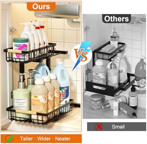REALINN Under Sink Organizer, 2 Pack Height Adjustable Under Sink Organizers ...