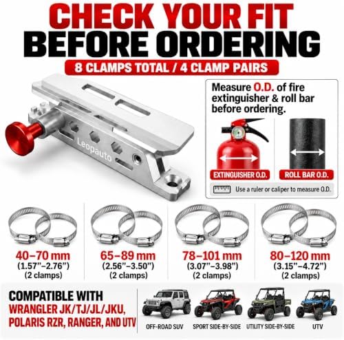 Quick Release Fire Extinguisher Mount for UTV ATV RZR, Silver