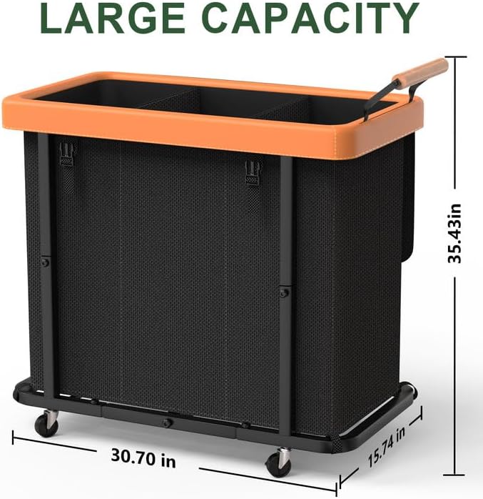 Laundry Hamper 3 Section with Lid,230L Rolling Dirty Clothes Hamper Black