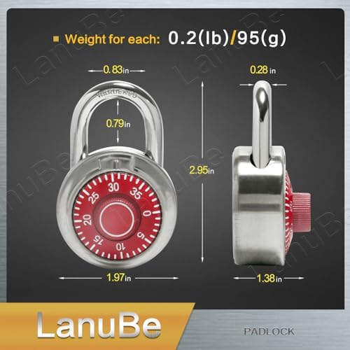 LanuBe Lock Standard Dial Combination Padlock 48 Pack Wide 2-in Red Dial