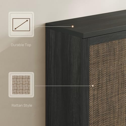 SICOTAS 96.8" Wide Tall Rattan Shoe Storage Cabinet for Entryway with Doors