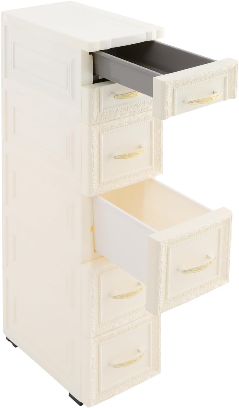 Slim Storage Cabinet, Rolling Drawer Unit, Narrow Organizer (White)