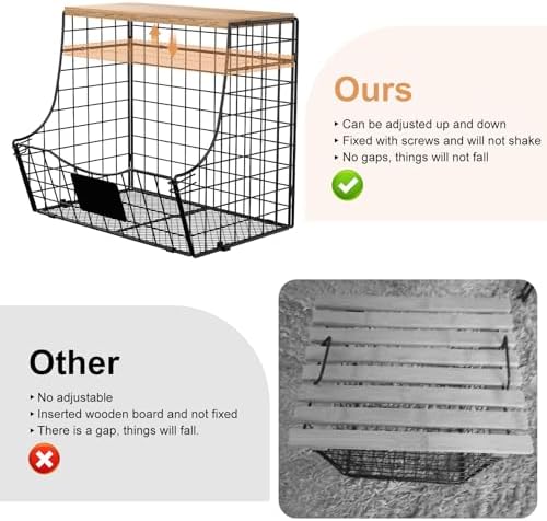 3 Pack wire Fruit Basket for Kitchen with Wood Lid - Counter&Wall Mounted...