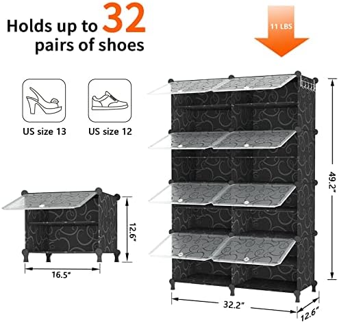 AWTATOS 8 Tiers Shoe Rack Organizer, 32 Pair Shoe Storage Cabinet, Black