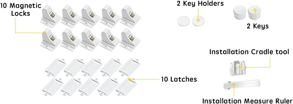 Vmaisi Adhesive Magnetic Locks for Cabinets & Drawers (10 Locks and 2 Keys)