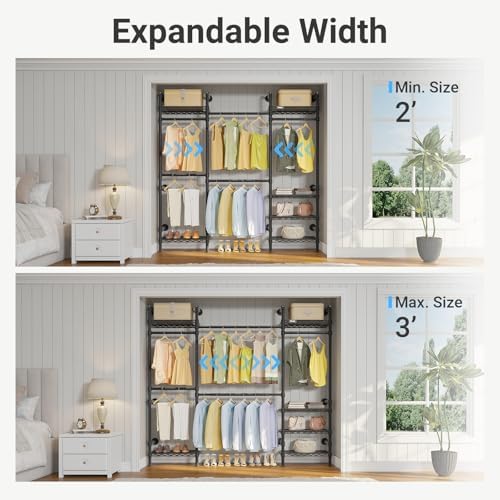 Timate F3 Medium Wall Mounted Clothes rack Expandable Closet, Industrial Pipe...
