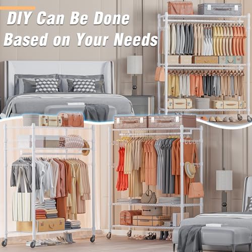 Homdox 3 Tier Garment Rack with Wheels, Portable Closets for Hanging Clothes ...