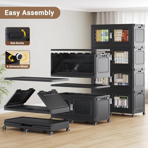 BROVIEW 900 Qt Extra Large Stackable Storage Bin with Lids, 3 Pack Black