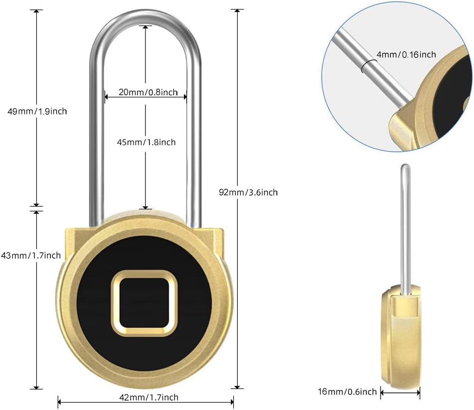 eLinkSmart Long Shackle Padlock, Fingerprint Locker Lock for Fence Gate