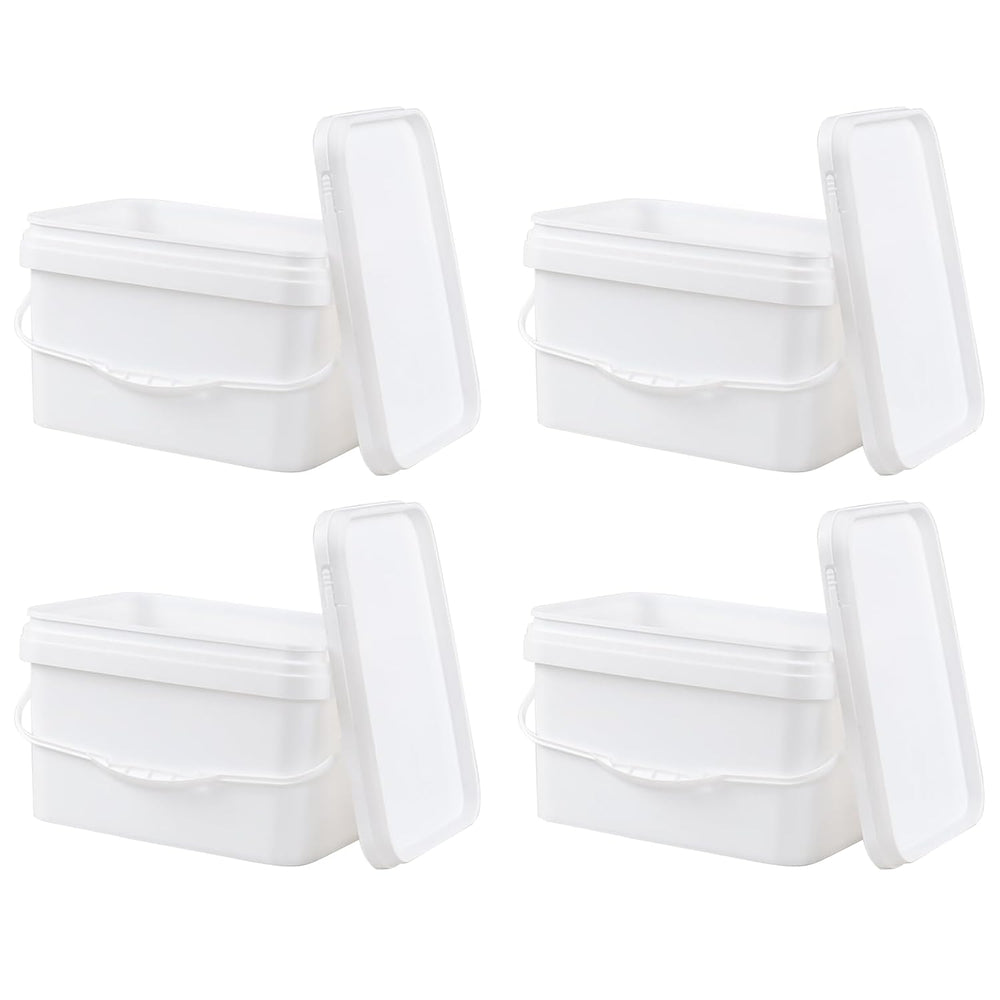 3 Gallon Rectangular Storage Bucket Pails with Lid, 4-Pack
