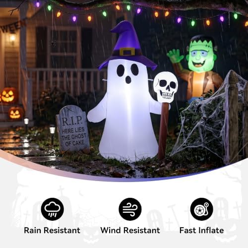 4FT Halloween Inflatables White Ghost Wearing Hat Decorations