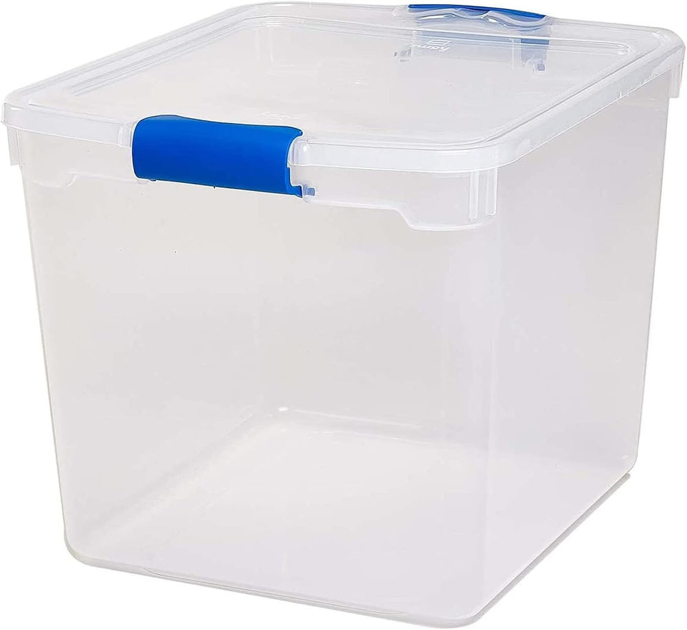 HOMZ Clear Plastic Storage Bins with Latching Lids, 31 Qt, Blue, 4 Pack