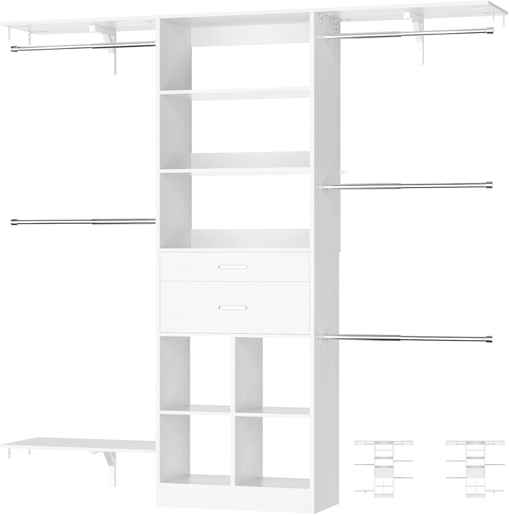 5FT Closet Organizer System with Wooden Drawers, 60 Inches Walk In Closet Sys...